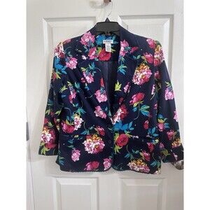 Graff Floral Cottagecore Cruise Resort Women's Blazer Jacket Navy Pink Size S